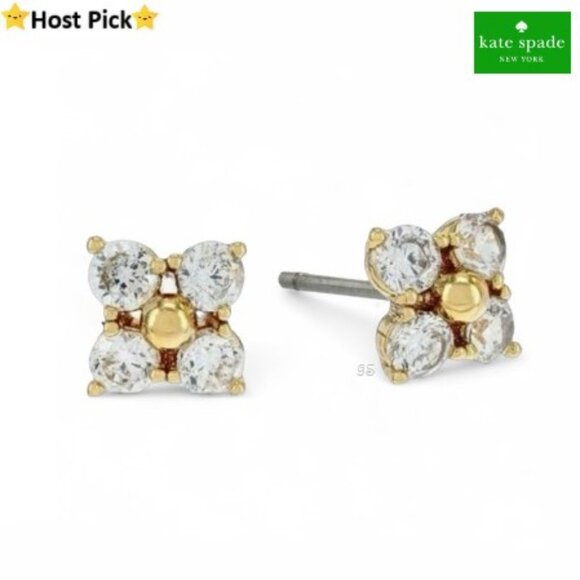 KATE SPADE Miosotis Flower Stud Earrings - Gold Plated - Cubic Zirconia CZ - NWT - Picture 1 of 13